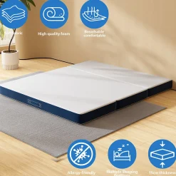 Matelas Pliant Triple 160X195CM, Matelas Polyvalent, 15cm Mousse épaisse, Housse Amovible et Lavable en Machine, Poignée de