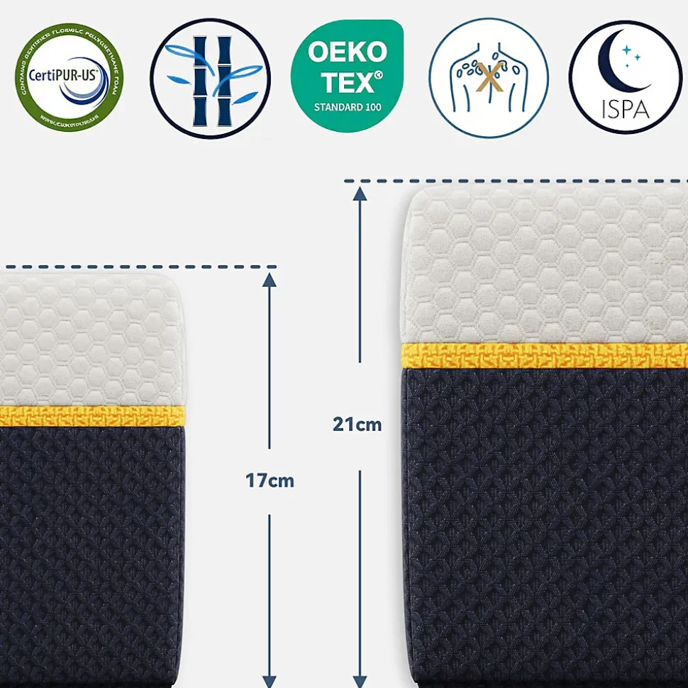 Matelas pour adulte 90 x 200 cm, épaisseur 21 cm (mousse à mémoire de forme + fibres de charbon de bambou)