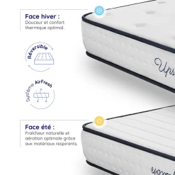 Matelas ressorts - 160x200 - 24 cm - Hybride - Blue Latex - Couchage Indépendant - Confort Mi-Ferme - Réversible - Upsilon