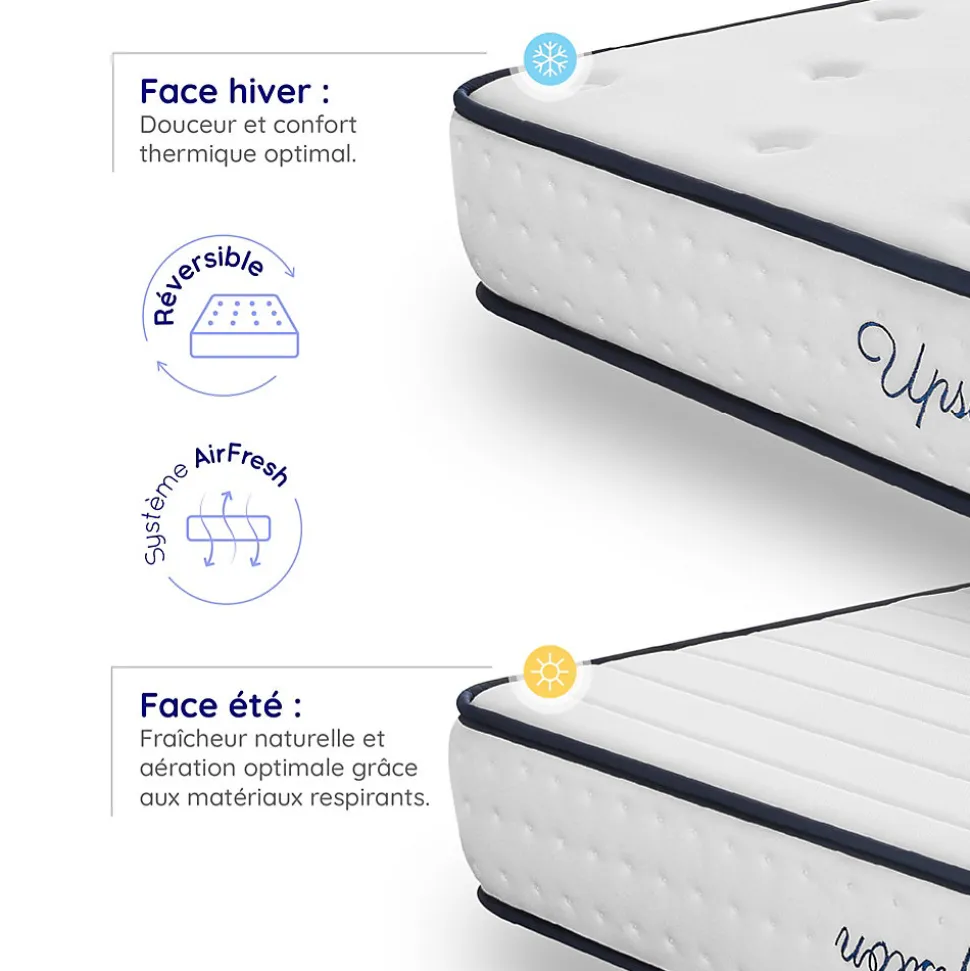 Matelas ressorts - 180x200 - 24 cm - Hybride - Blue Latex - Couchage Indépendant - Confort Mi-Ferme - Réversible - Upsilon