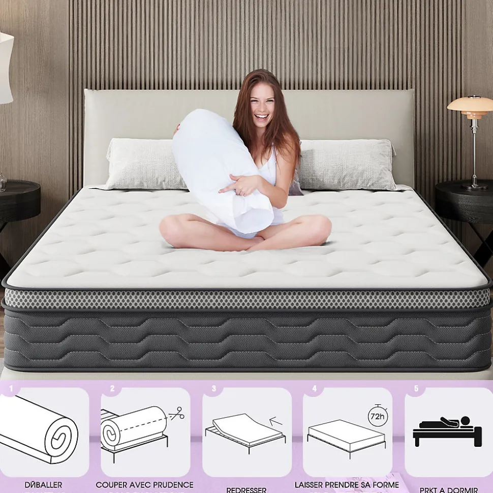 Matelas Ressorts 140x190 cm, Confort, 7 Zones Ergonomique,25 cm d'épaisseur