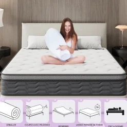 Matelas Ressorts 160x200 cm, Confort, 7 Zones Ergonomique,25 cm d'épaisseur