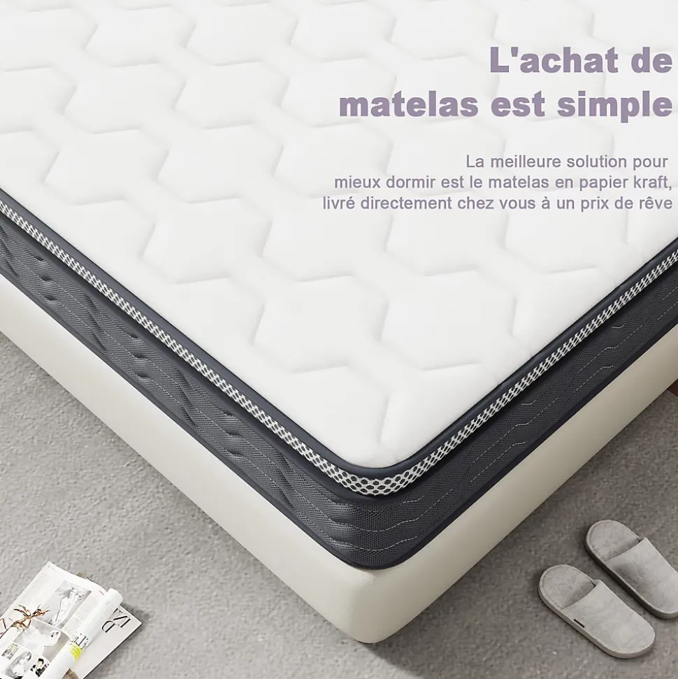 Matelas Ressorts 160x200 cm, Confort, 7 Zones Ergonomique,25 cm d'épaisseur
