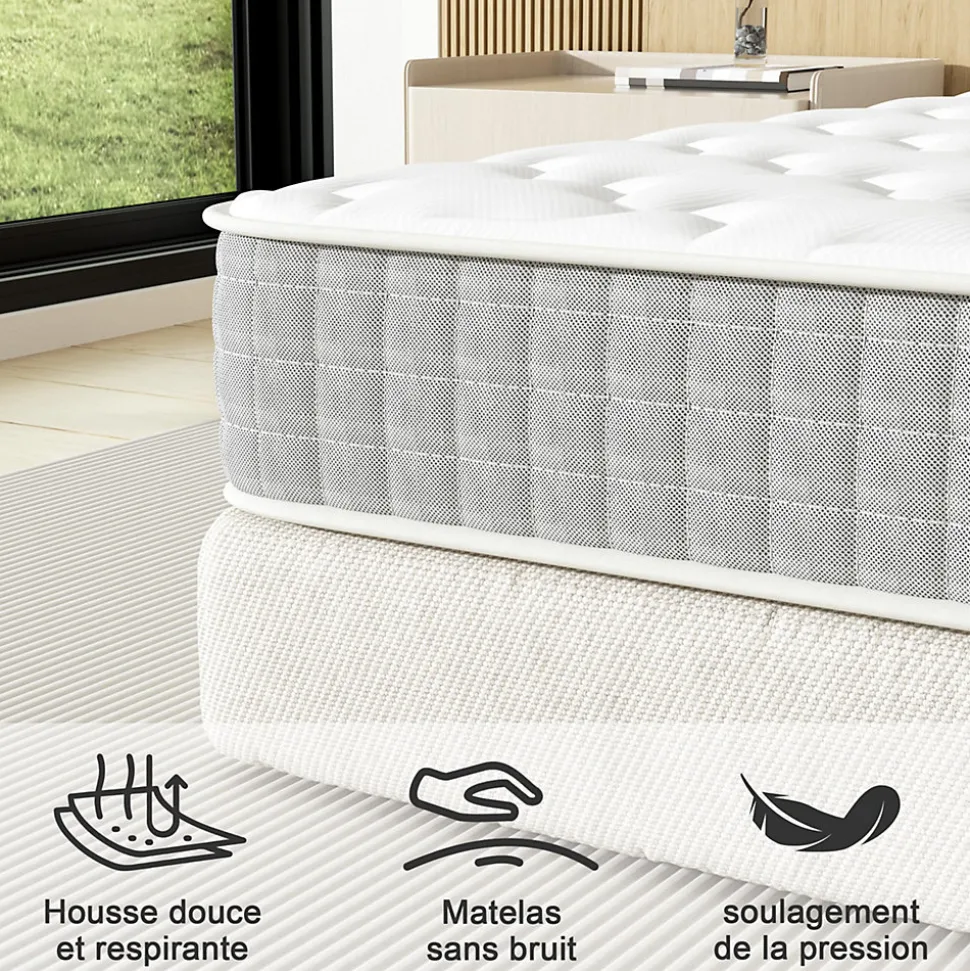 Matelas Ressorts 120x190cm de Forme en Mousse et Ressorts, 20 cm Épaisseur