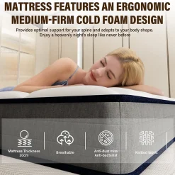 Matelas Ressorts 90x190x20cm, Confort, 7 Zones Ergonomique