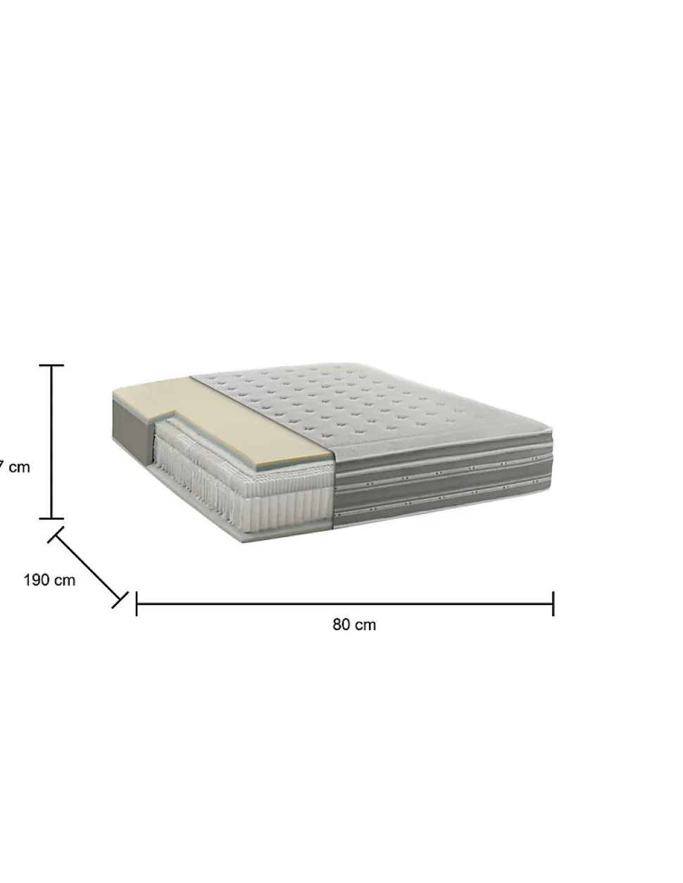 Matelas simple Dmili, orthopédique en mousse à mémoire de forme et microressorts ensachés,, 80x190h37 cm