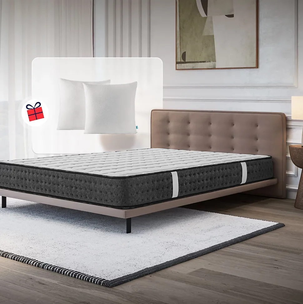 Matelas 140x190 + 2 Oreillers 60x60 Offerts - Épais 21 cm - Mousse - Blue Latex - 7 zones de soutien - Réversible - Equinox