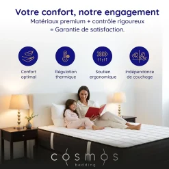 Matelas 140x190 + 2 Oreillers 60x60 Offerts - Épais 21 cm - Mousse - Blue Latex - 7 zones de soutien - Réversible - Equinox