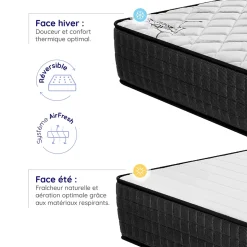 Matelas 140x190 - Épais 30 cm - Hybride - Blue Latex - Ressorts Ensachés - 7 zones - Face été/hiver - Confort Mi-Ferme - Gamma