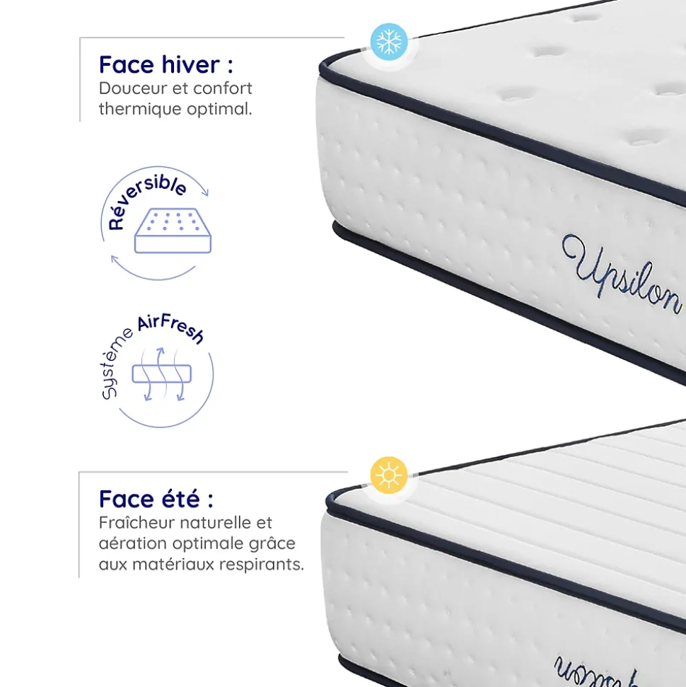 Matelas 180x200 - Épais 30 cm - Mousse mémoire de forme - Blue Latex - Confort Ferme - 7 zones - Réversible - Durable - Upsilon