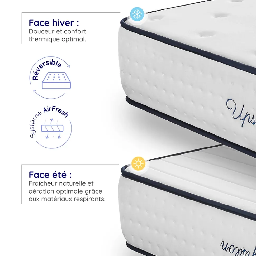 Matelas 140x200 - Épais 32 cm - Mousse mémoire de forme - Blue Latex - Confort Ferme - 7 zones - Réversible - Durable - Upsilon