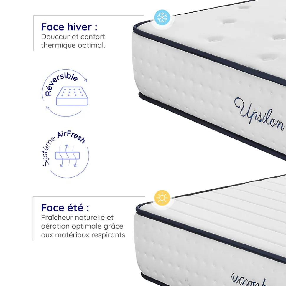 Matelas 160x200 - Épais 30 cm - Mousse mémoire de forme - Blue Latex - Confort Ferme - 7 zones - Réversible - Durable - Upsilon