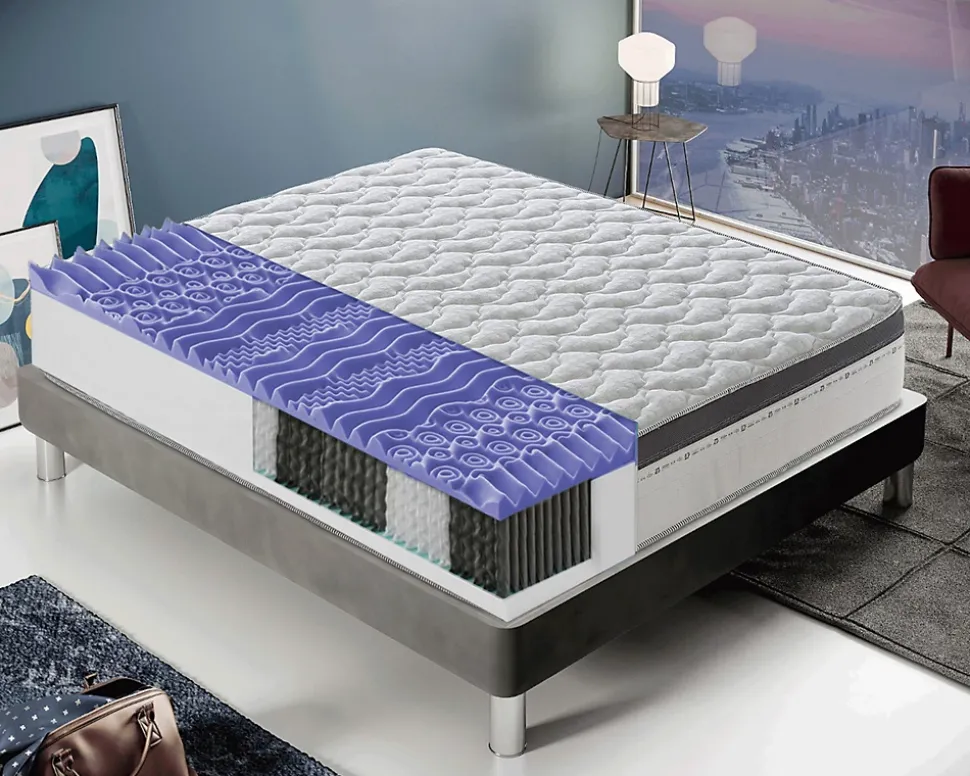 Matelas 120x190 à ressorts ensachés 800 - Epaisseur 28 cm - Mousse à mémoire de forme 6 cm - 9 zones de confort - Positano