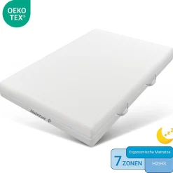 Matelas 160x200 cm - Ergonomique 7 Zones avec Mousse Froide, Confort H2 H3, Housse Amovible Lavable à Fermeture Éclair - Blanc