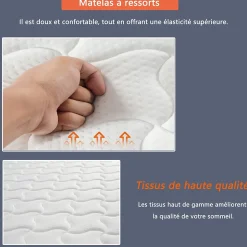 Matelas 90x200 cm - Matelas Ressorts avec Soutien Lombaire Ergonomique pour Enfant et Ado - Tissu, Métal, Roulé, Blanc