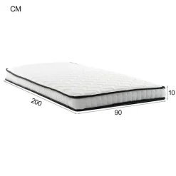 Matelas 90x200 cm - Matelas Ressorts avec Soutien Lombaire Ergonomique pour Enfant et Ado - Tissu, Métal, Roulé, Blanc