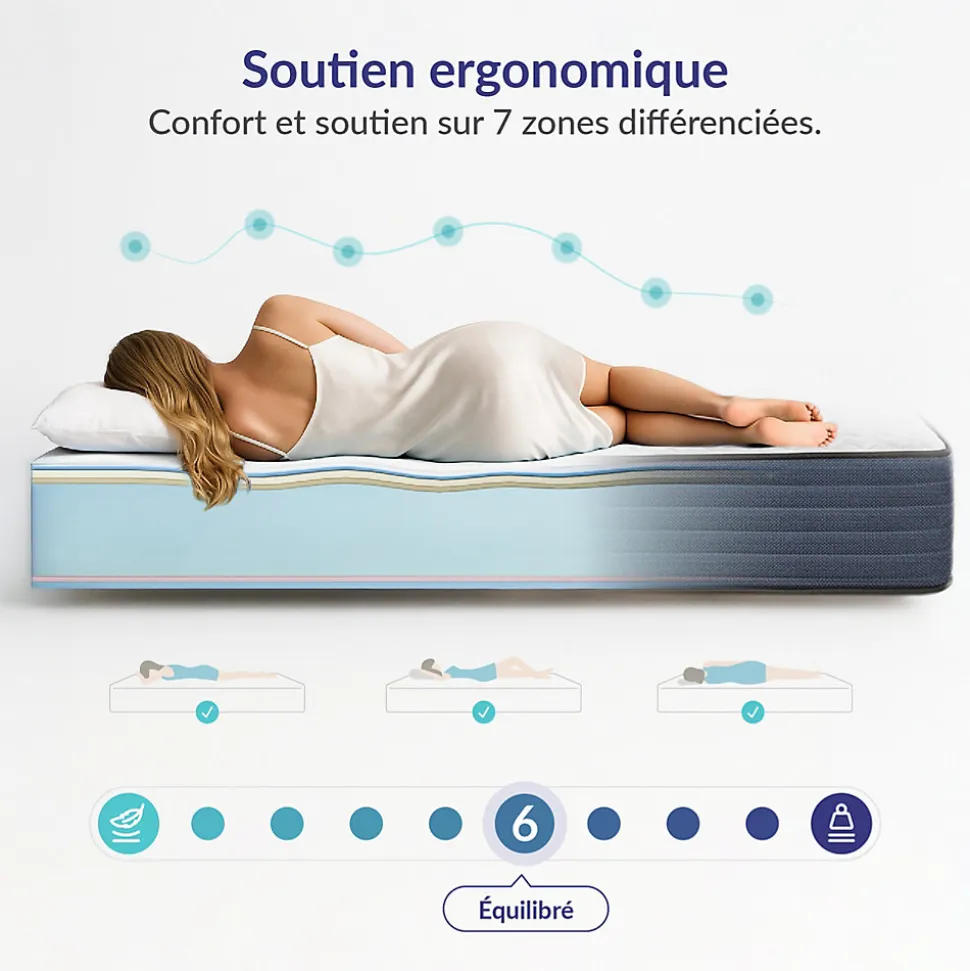 Matelas 160x200 mémoire de forme - Épaisseur 21 cm - Blue Latex - 7 zones de confort - Hypoallergénique - Durable - Perfect Dream