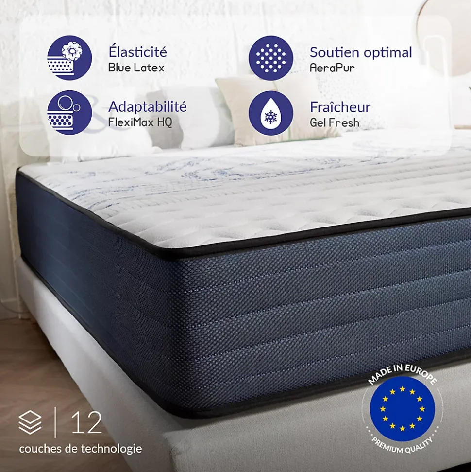 Matelas 180x200 mémoire de forme - Épaisseur 30 cm - Blue Latex - 7 zones - Hypoallergénique - Ferme - Durable + - Perfect Dream