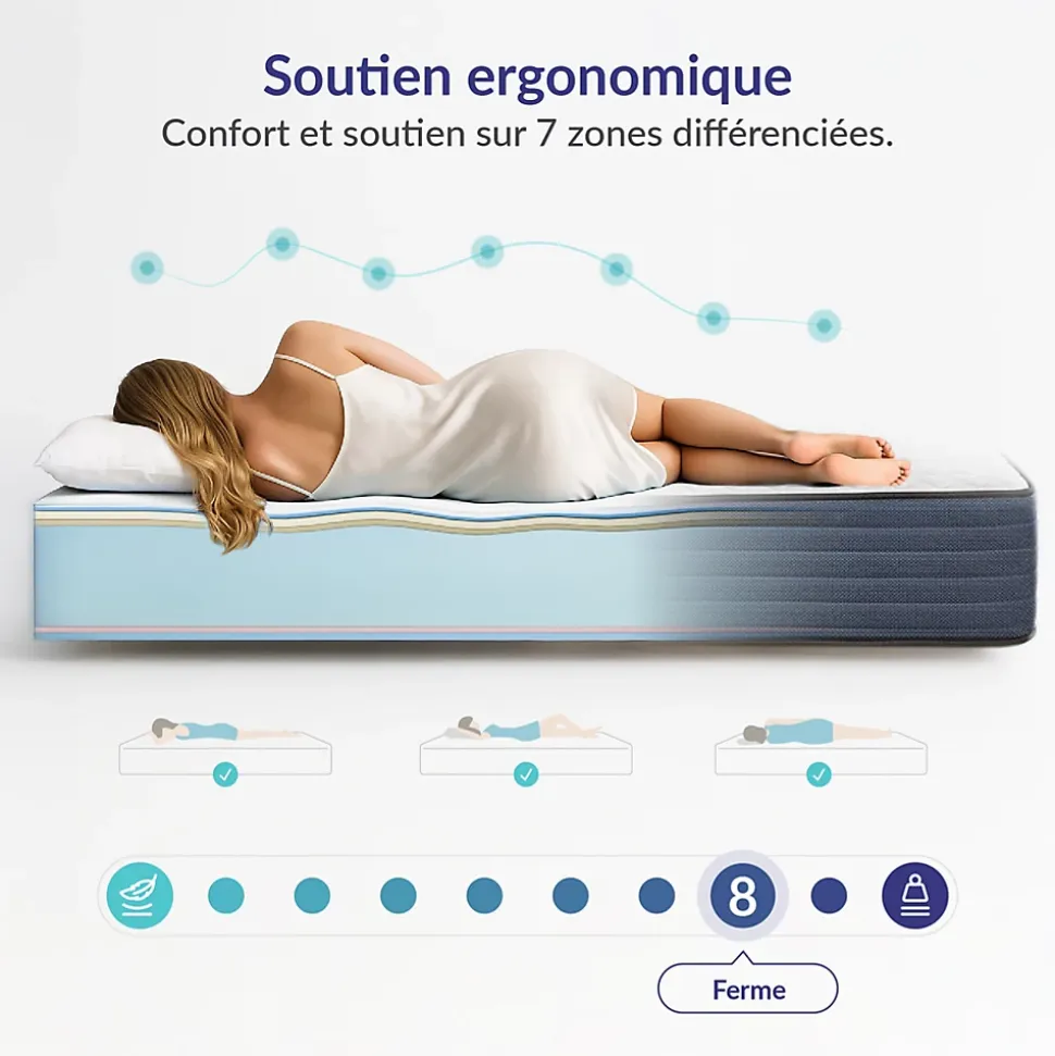 Matelas 180x200 mémoire de forme - Épaisseur 30 cm - Blue Latex - 7 zones - Hypoallergénique - Ferme - Durable + - Perfect Dream