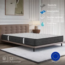 Matelas 90x190 Mousse HR - Blue Latex - 21 cm - 7 zones de confort - Réversible - Hypoallergénique - Medium - Durable - Equinox