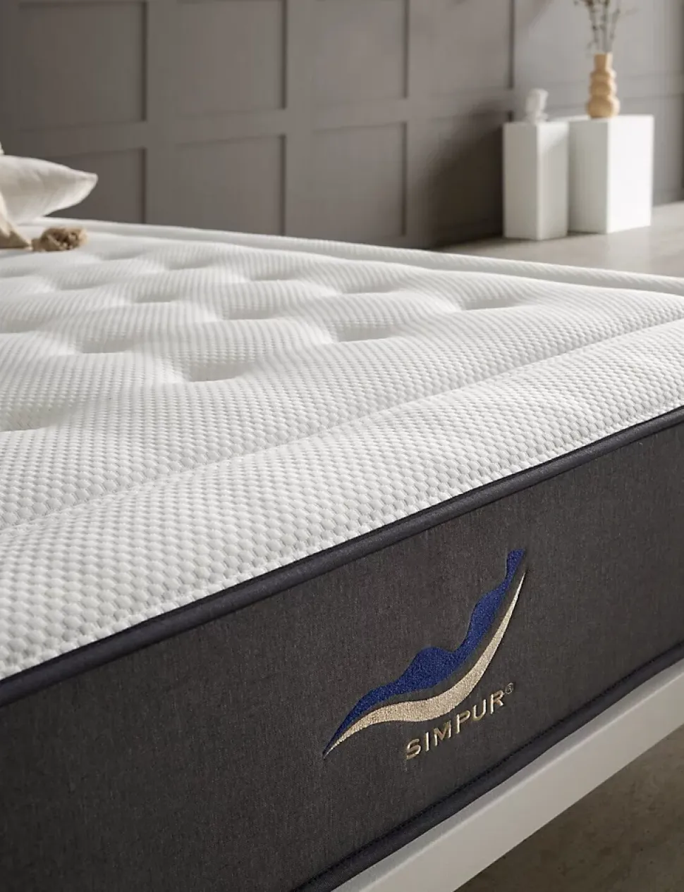 Matelas 90x200 ressorts ensachés simpur exclusive sport épaisseur +- 30 cm avec mousse hr haute densité soutien semi-ferme
