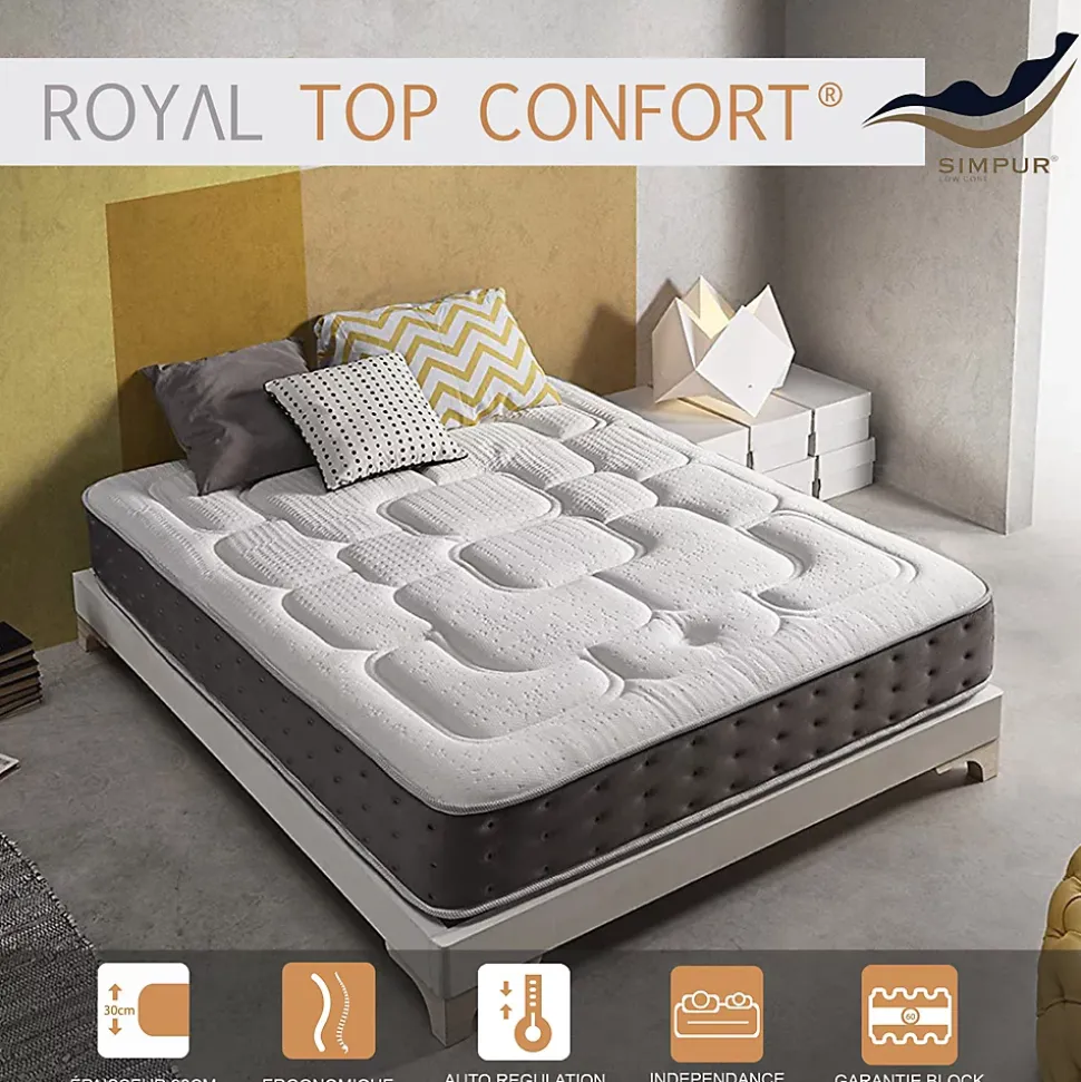 Matelas 160x200 Royal Top, mousse mémoire ViscoGraphene, 30 cm, 11 zones, thermo-régulé, excellente indépendance de couchage