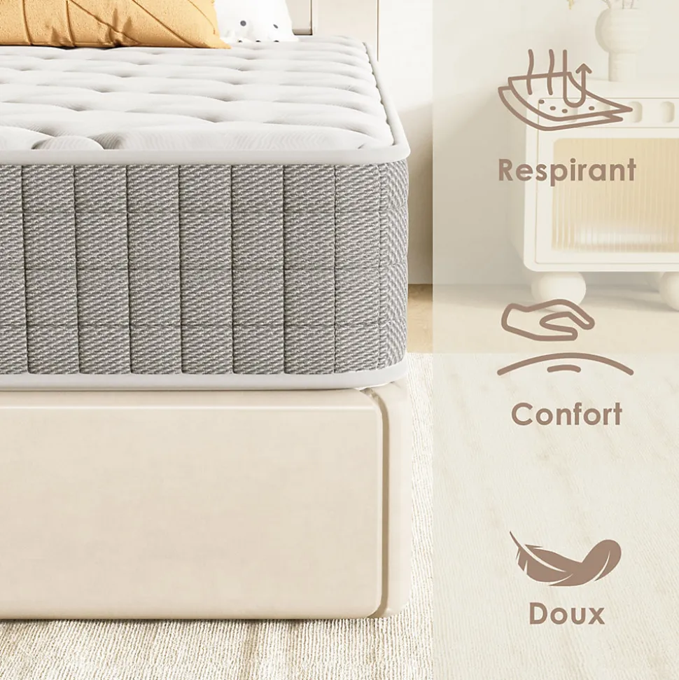 Matelas 160x200,22cm, Fermeté Moyenne, Soutien Parfait,Respirant,Réversible à Deux Faces Utilisables