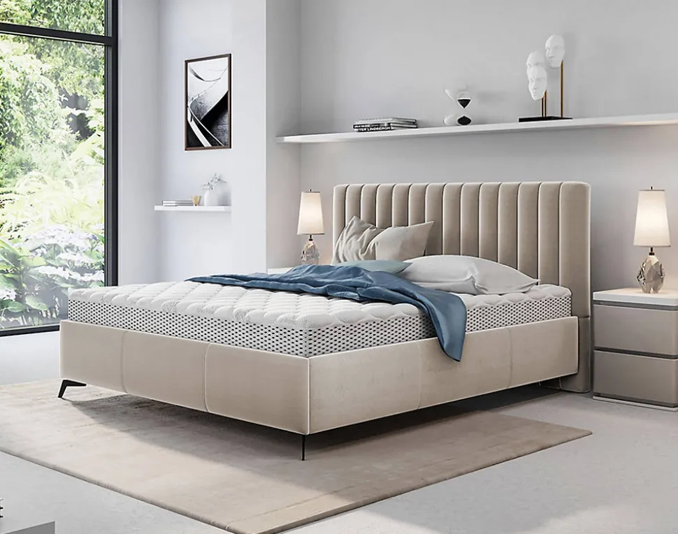 Mendoza - lit coffre - 180x200 - sommier inclus - en velours - Best Mobilier