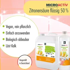 Microactiv Acide Citrique Liquide 50% Détartrant Polyvalent 1 x 5 L, Et Économique