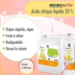 Microactiv Acide Citrique Liquide 50% Détartrant Polyvalent 1 x 6 L, Et Économique