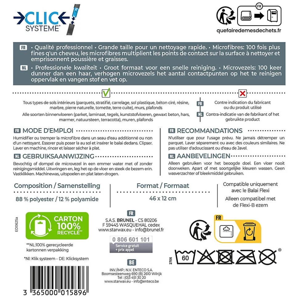 Microfibre pour balai Clic Système Starwax L.24 x l.12 cm