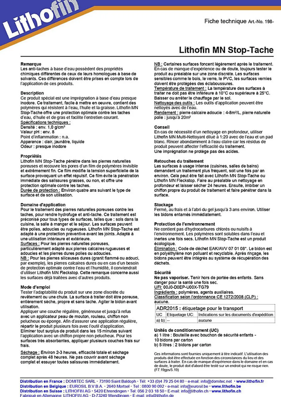 MN Vlekstop Eco - Anti-tache pour pierres calcaires - Lithofin - 1 L