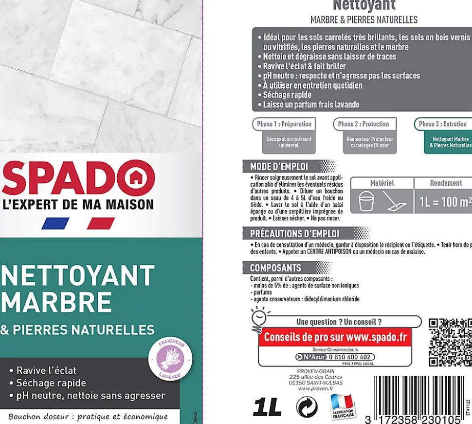 Nettoyant marbre et pierres naturelles Spado 1L