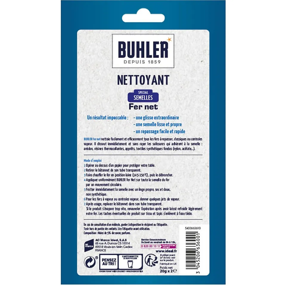 Nettoyant semelle fer à repasser Buhler 2x20 g