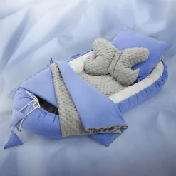 Nid d'ange bébés Joyz 90x50 cm bleu motif baleine en coton avec coussin de sommeil oreiller papillon