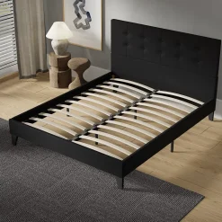 November Sleep Lit 140x200 cm avec tête de lit tissu noir