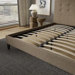 November Sleep Lit 140x190 cm avec tête de lit tissu brun