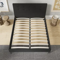 November Sleep Lit 140x190 cm avec tête de lit tissu noir