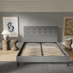 November Sleep Lit 160x200 cm avec tête de lit tissu gris