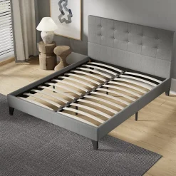 November Sleep Lit 160x200 cm avec tête de lit tissu gris