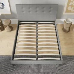 November Sleep Lit 160x200 cm avec tête de lit tissu gris