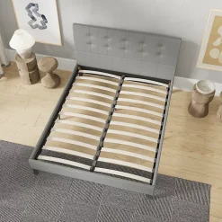 November Sleep Lit 160x200 cm avec tête de lit tissu gris