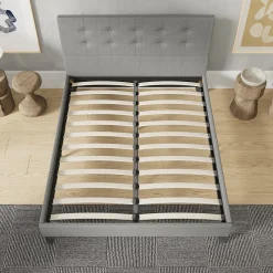 November Sleep Lit 140x190 cm avec tête de lit tissu gris