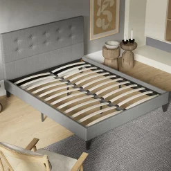 November Sleep Lit 140x190 cm avec tête de lit tissu gris