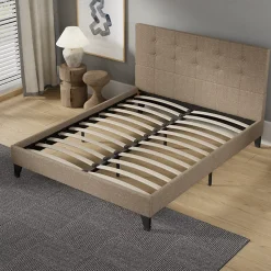 November Sleep Lit 140x200 cm avec tête de lit tissu brun