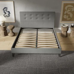 November Sleep Lit 140x200 cm avec tête de lit tissu gris