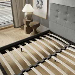 November Sleep Lit 140x200 cm avec tête de lit tissu gris