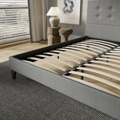 November Sleep Lit 140x200 cm avec tête de lit tissu gris