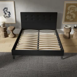 November Sleep Lit 160x200 cm avec tête de lit tissu noir