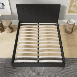 November Sleep Lit 160x200 cm avec tête de lit tissu noir